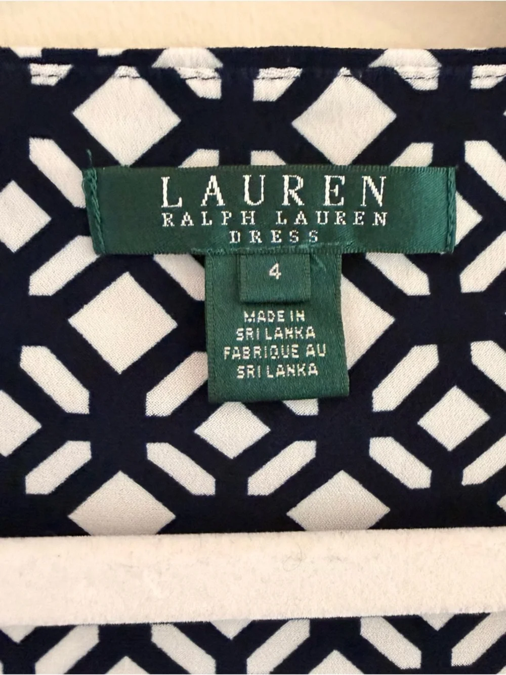 Ralph Lauren Navy and White Geometric Long-Sleeve Stretchy Dress - Picture 3 of 5